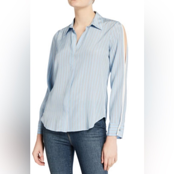 NWT new 🆕 L’Agence Maggie split sleeve blouse size large 100% silk - Picture 2 of 14